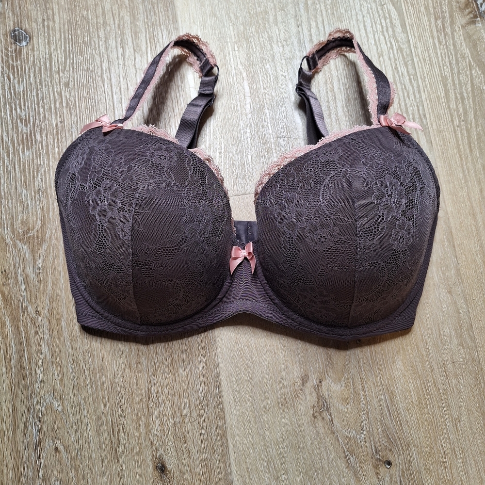 Parfait Purple & Pink Lace Full Coverage Lightly Lined Bra 32I NWOT